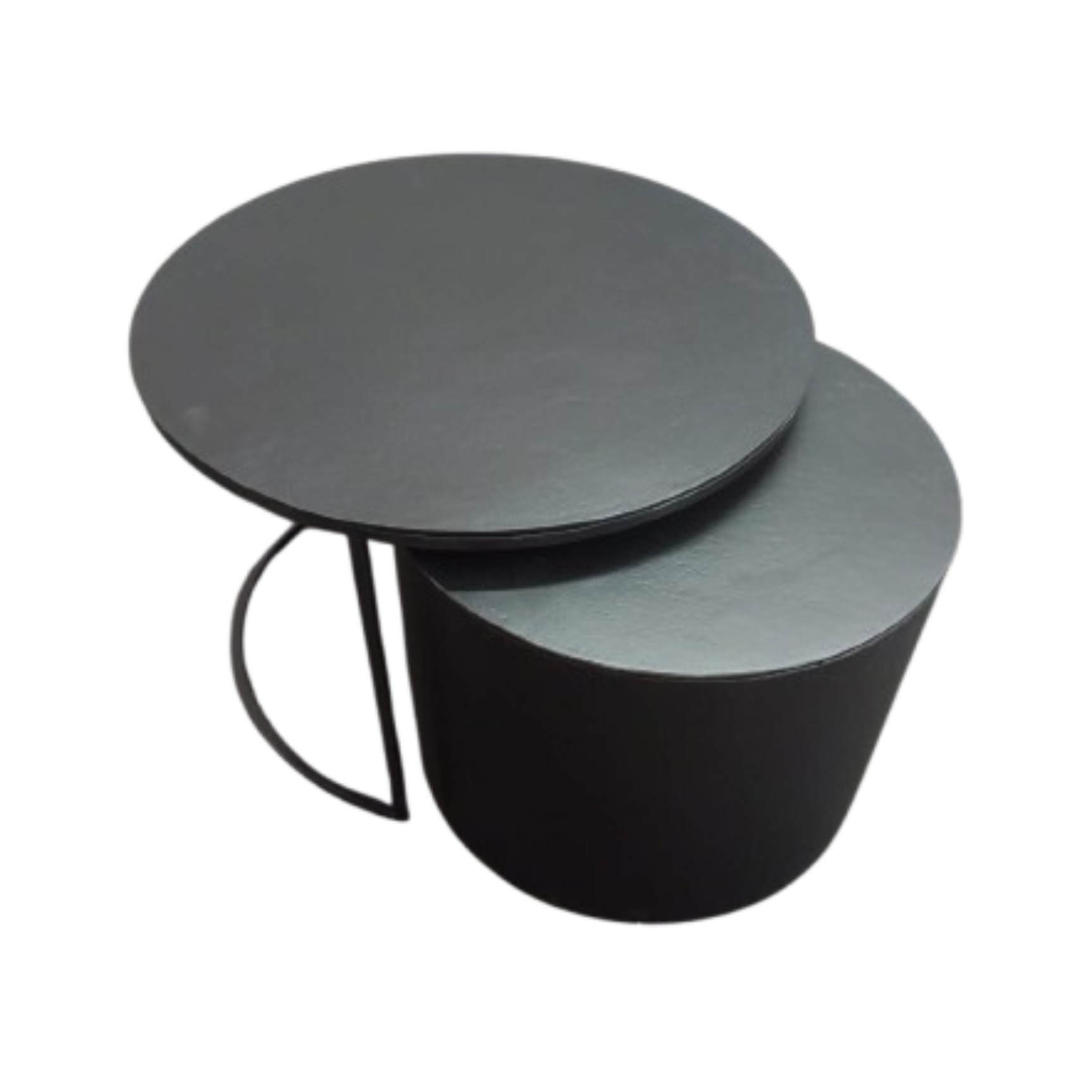 Set salontafels met twee ronde bladen in donkergrijs en zwart metalen frame