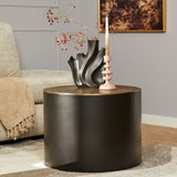 Ronde salontafel met zwart metalen blad en gouden rand