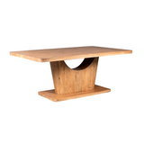 Eettafel van natuurlijk hout met rechthoekig blad en massieve middenpoot