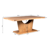 Eettafel van naturel hout met afmetingen: 200 cm breed en 75 cm hoog