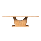 Naturel houten eettafel van voren met massief blad en brede centrale poot