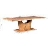 Naturel houten eettafel met afmetingen in cm: 240x190 en 75 cm hoogte