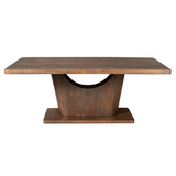 Eettafel Voco met bruin tafelblad en centrale poot met boogvormige uitsparing