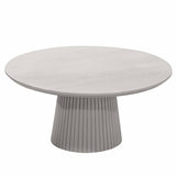 Ronde salontafel Solana taupe met glad rond blad en geribde cilindervoet.