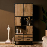 Vakkenkast Dakota met houtlook legplanken en laden, gevuld met decoratie