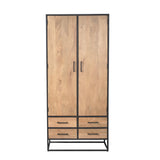 Kast Dakota 90 cm met eikenlook deuren, twee handgrepen, vier laden en zwart frame