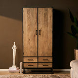Kast Dakota 90 cm in eikenlook met twee deuren, twee handgrepen en vier laden