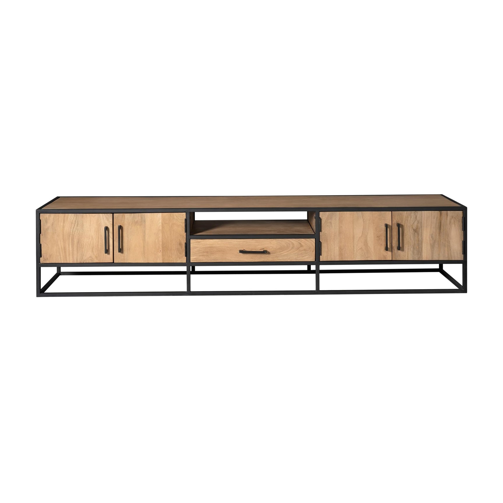 Tv-meubel Dakota 240 cm met middenlade en twee kastdeuren in houtlook