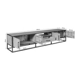 Tv-meubel Dakota 240 cm met afmetingen, zwarte metalen frame en houten fronten