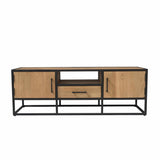 TV-meubel Dakota met twee frontdeuren, open middenvak en lade, hout en zwart
