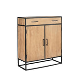 Kast Dakota met lade en 2 deuren, eikenlook panelen en zwarte metalen frame