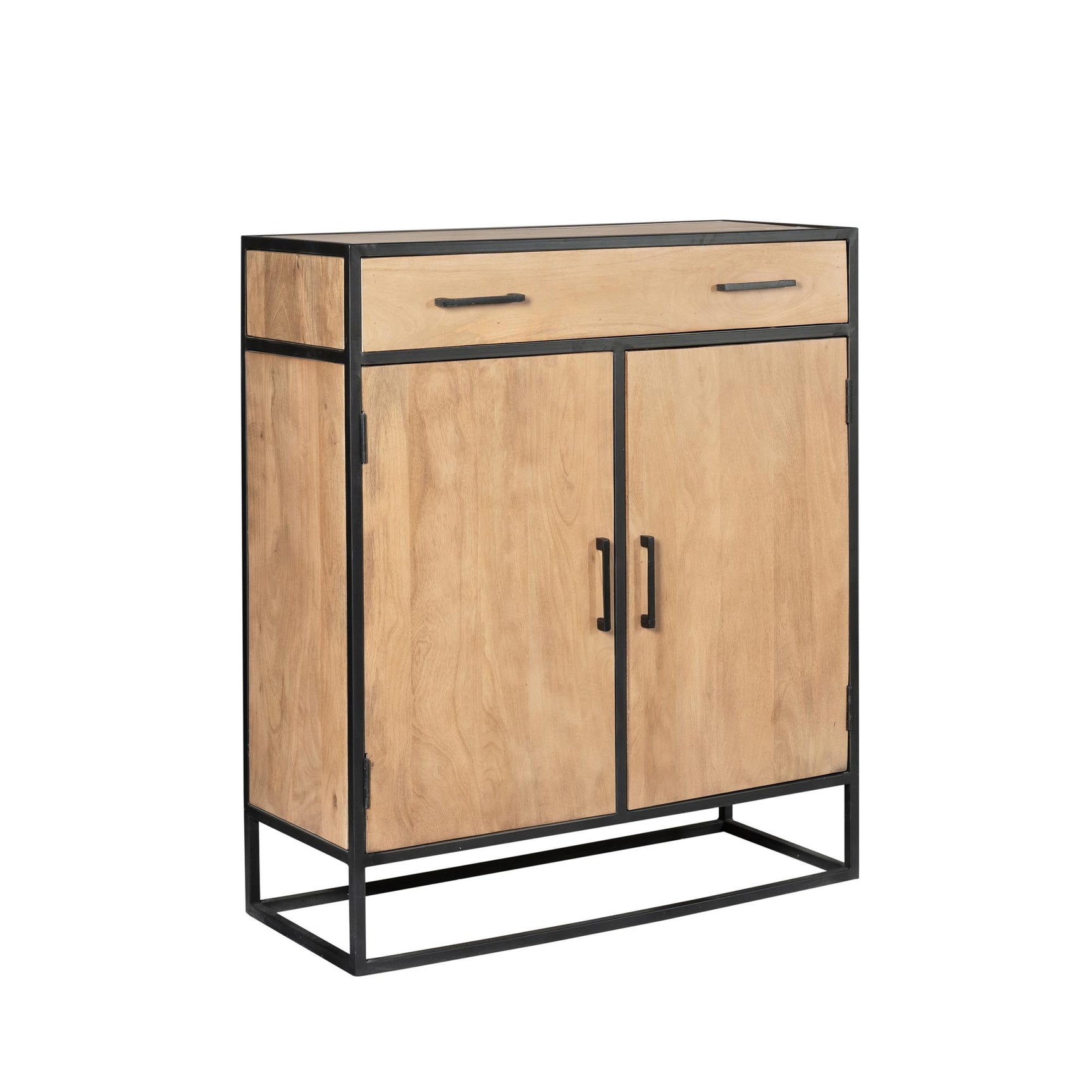 Kast Dakota met lade en 2 deuren, eikenlook panelen en zwarte metalen frame