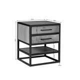 Nachtkastje met afmetingen 45 cm breed en twee lades, zwart frame