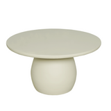 Crème salontafel met rond blad en bolvormige poot in centraal onderstel