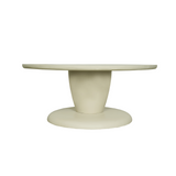 Ronde salontafel met lichtkleurig blad en glad onderstel op voet