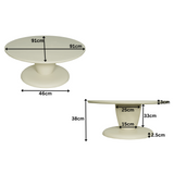 Salontafel met maatvoering: 91 cm diameter, 38 cm hoogte