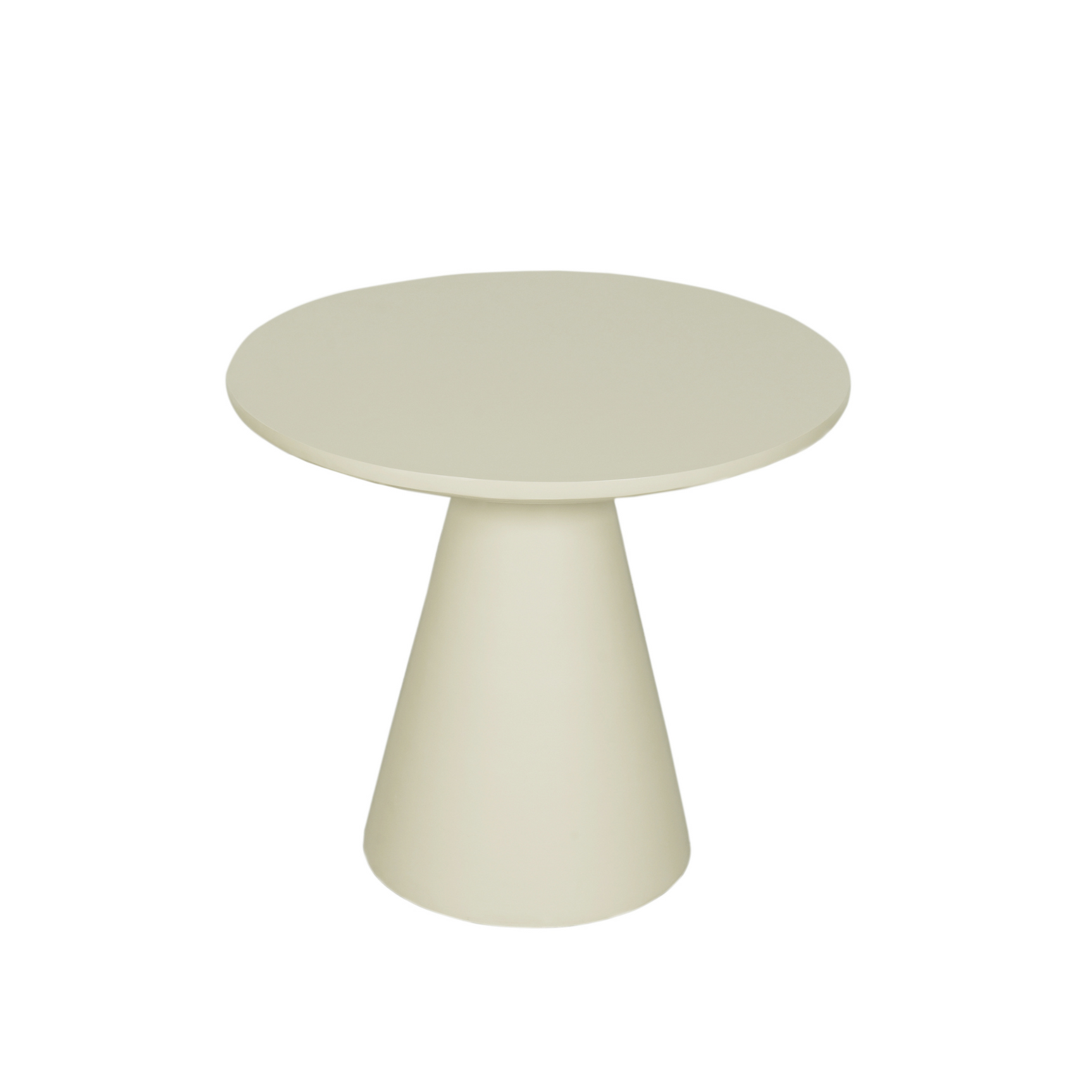 Ronde witte salontafel met centrale taps voet en glad blad