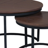 Ronde salontafel set van 2 met donkerhouten blad en zwart metalen frame