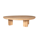 Ovale salontafel van natuur eiken met massief houten frame en afgerond blad