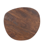 Rond bruine houten tafelblad met zichtbare nerf en knoesten