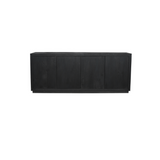 Zwart dressoir front met meerdere paneelvakken en rechte, vlakke ombouw.