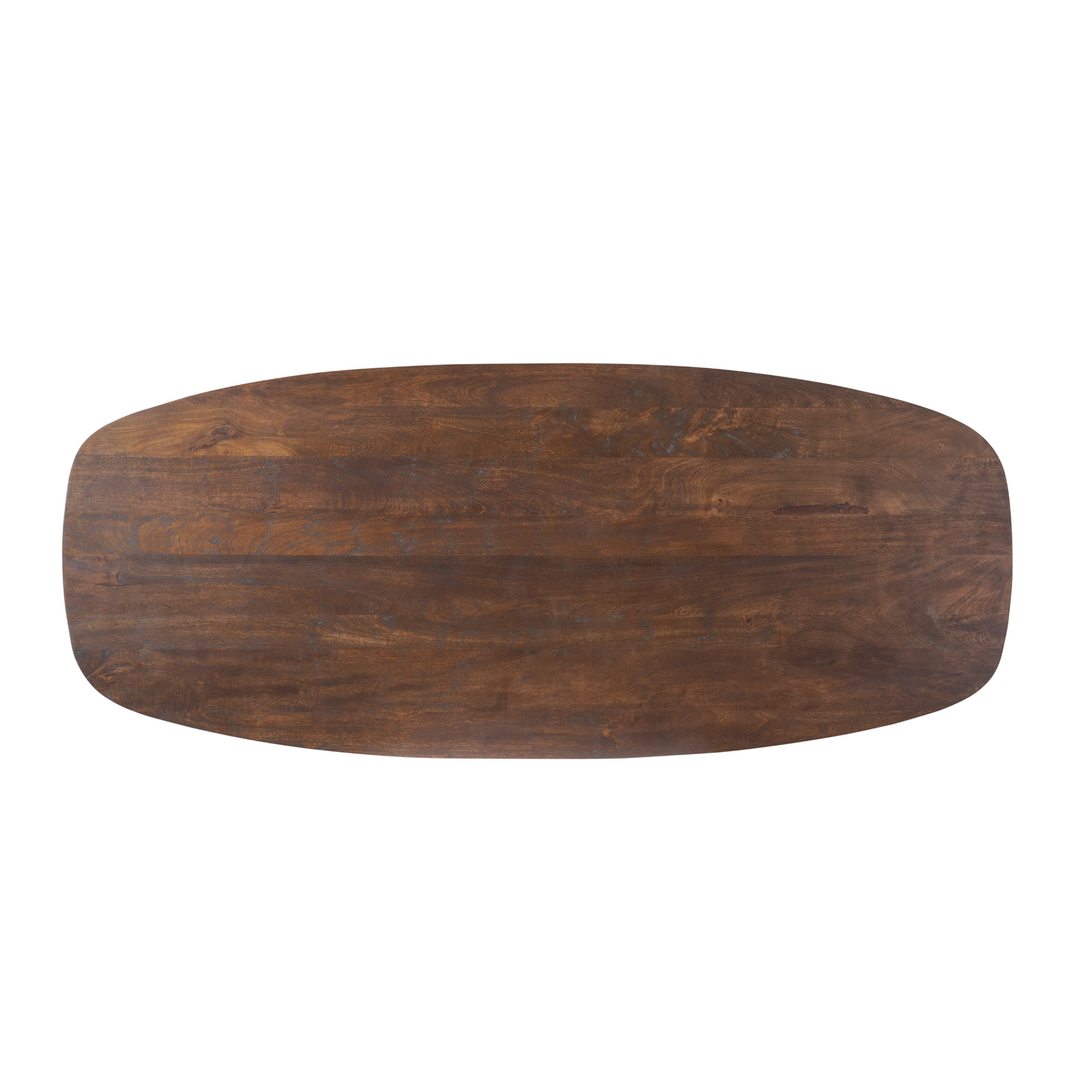 Bruin houten tafelblad met ovale vorm en zichtbare houtnerf