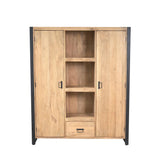 Boekenkast met twee deuren, open vakken en onderlade, houtkleurig eikenlook