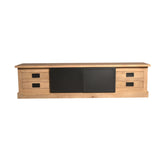 Houten tv-meubel met zwarte middenfront en vier lades met zwarte grepen