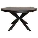 Ronde eetkamertafel met donkergrijs blad en zwart X-vormig onderstel
