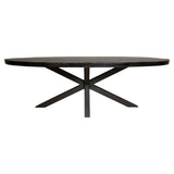 Zwarte ovale eettafel met rond blad en kruispoten