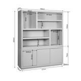 Witte opbergkast met afmetingen; breedte 160 cm en hoogte 130 cm.
