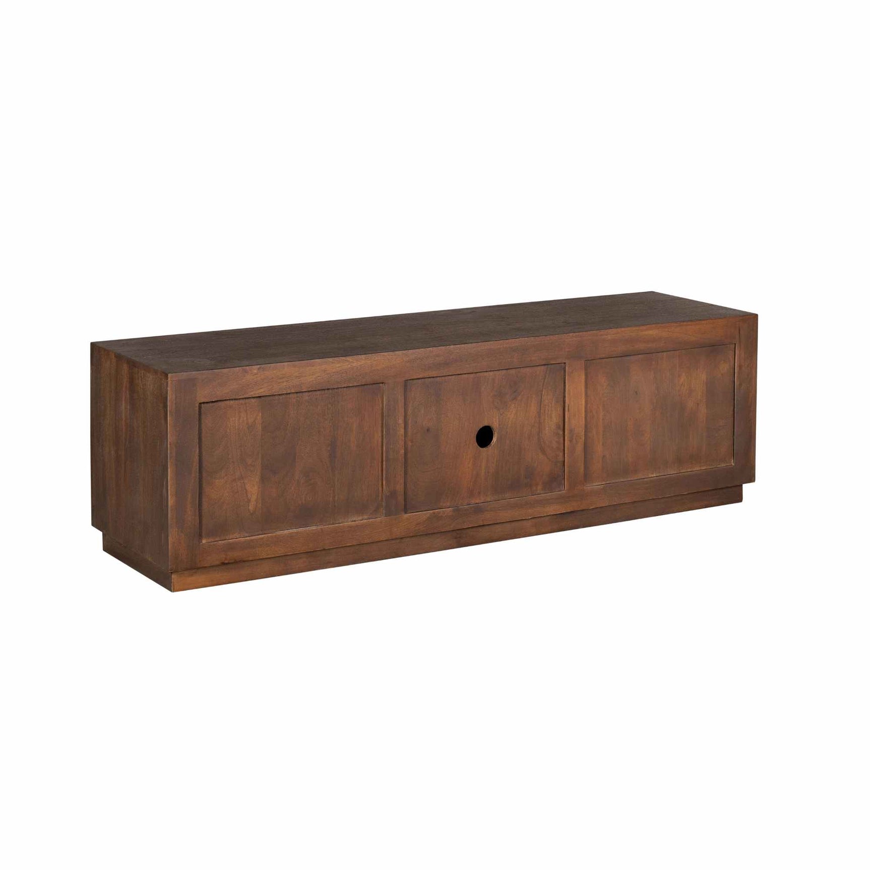 Bruin houten tv-meubel met middenknop en twee deurpanelen