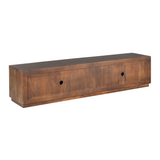 TV-meubel bruin hout met twee lade-/deurfronten en ronde knoppen op het front.