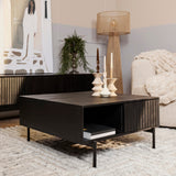 Salontafel Madison in zwart hout met lade, open vak en platte poten