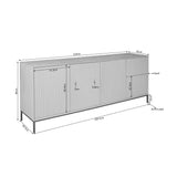 Dressoir met geribbelde fronten en opstaande pootjes, rechthoekig model.