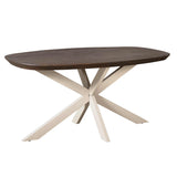 Ovale eettafel met donkerbruin blad en zandkleurige X-poten
