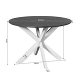 Ronde eettafel Ø150 cm met kruisframe; donkerbruin blad en witte poten