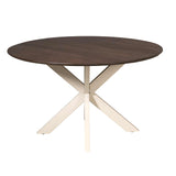 Ronde eettafel met donkerbruin rond tafelblad en zandkleurige X-poten
