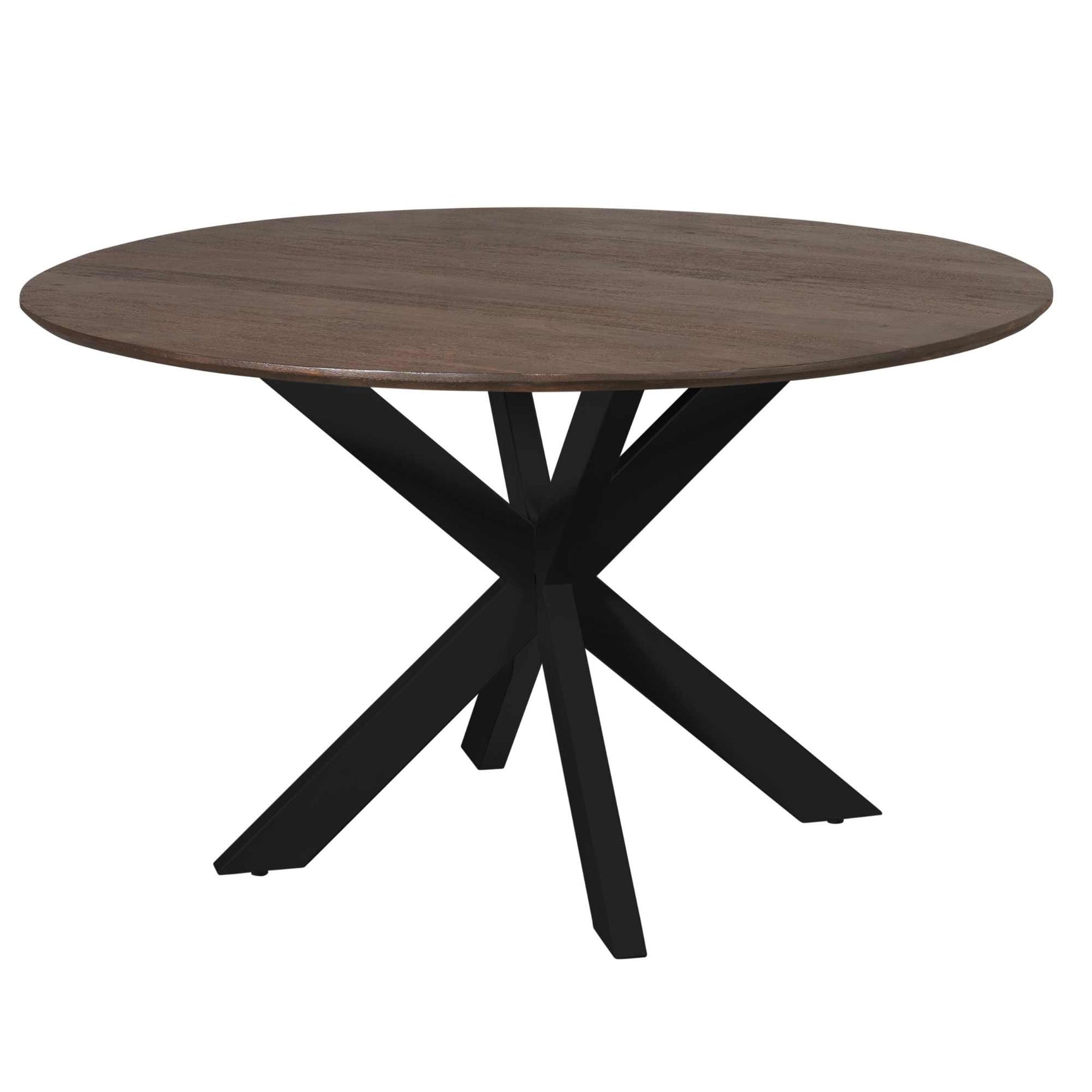 Eettafel met ronde bruine blad en zwart gekruiste poten, Ø150 cm