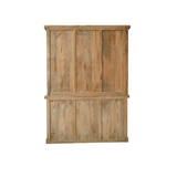 Houten kastpaneel met verticale planken en bovenbalk, achterkant detail