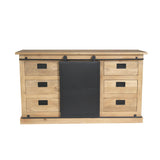 Dressoir Fresno met 6 lades en zwarte middelpanelen, 2 zwarte grepen bovenaan
