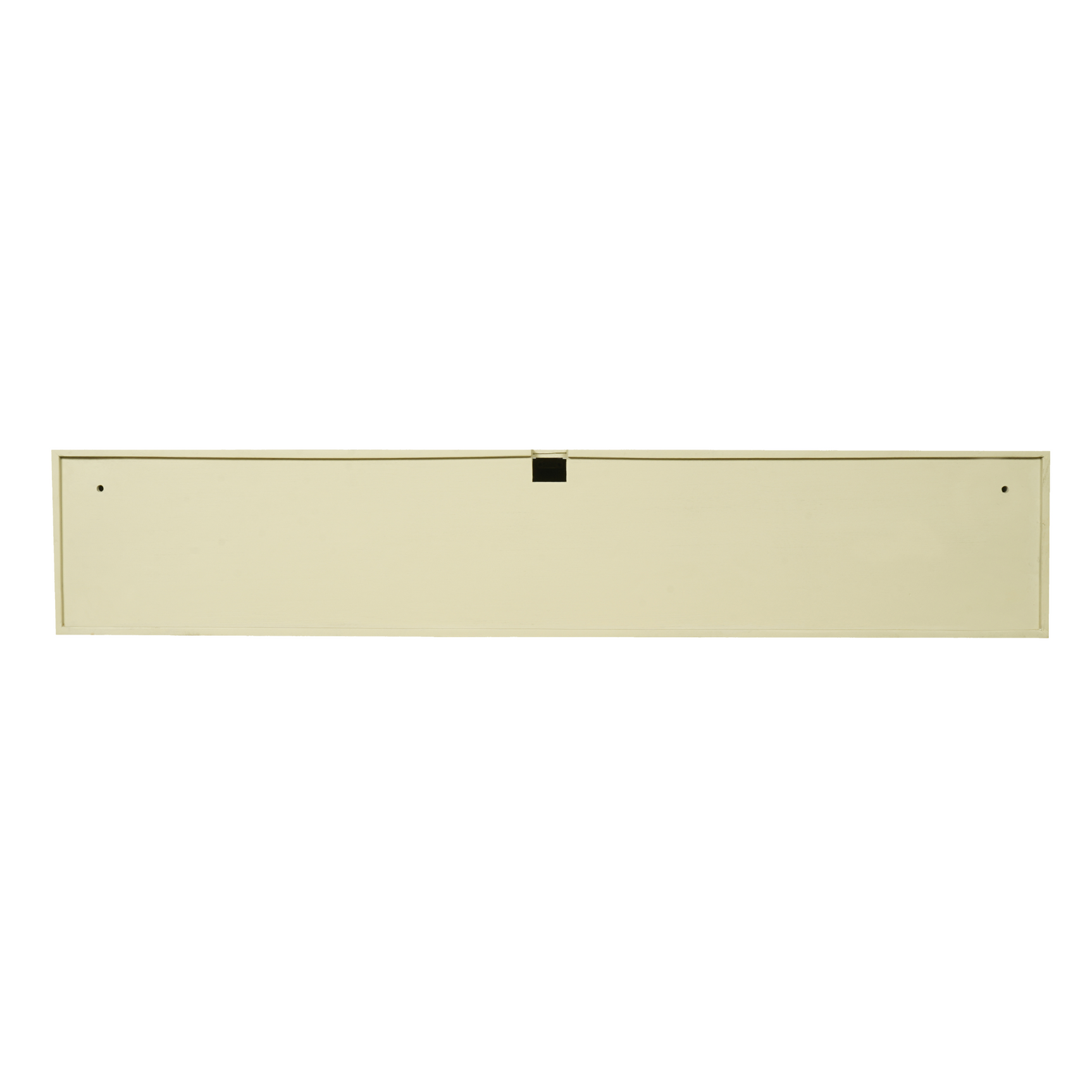 Achterzijde van zwevend tv-meubel met montagepunten en zwarte aansluitclip