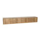 Zwevend tv-meubel naturel hout met rechthoekige frontindeling en lange bovenplaat