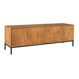 Tv-meubel naturel hout met 3 paneeldeuren en zwart metalen frame