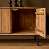 Tv-meubel open kast met legplank, naturel hout, scharnierende deuren en zwarte poot