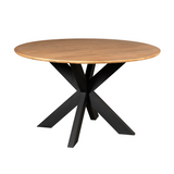 Ronde eettafel met naturel houten blad en zwarte kruispoten, Ø130 cm
