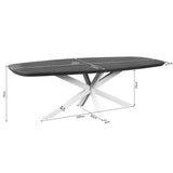 Ovale eettafel met grijs blad en lichte poten, met afmetingen