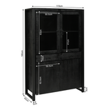 Vitrinekast afmetingen: 115 cm breed, 180 cm hoog en 90 cm diep