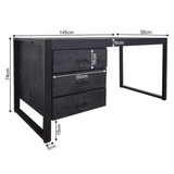 Bureau-afmetingen: 145 cm breed, 58 cm diep, 74 cm hoog