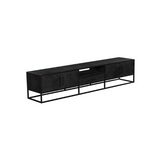 Tv-meubel 240 cm, zwart met lange lade en open vakken, metalen onderstel